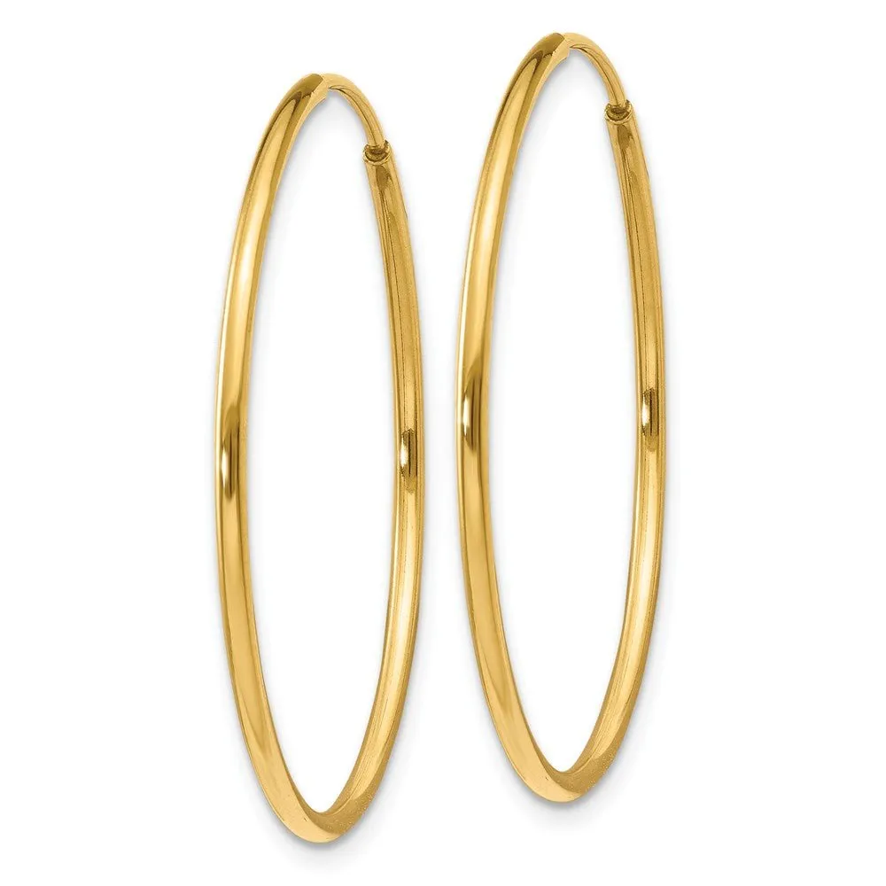 1.25mm, 14k Yellow Gold Endless Hoop Earrings, 28mm (1 1/10 Inch)