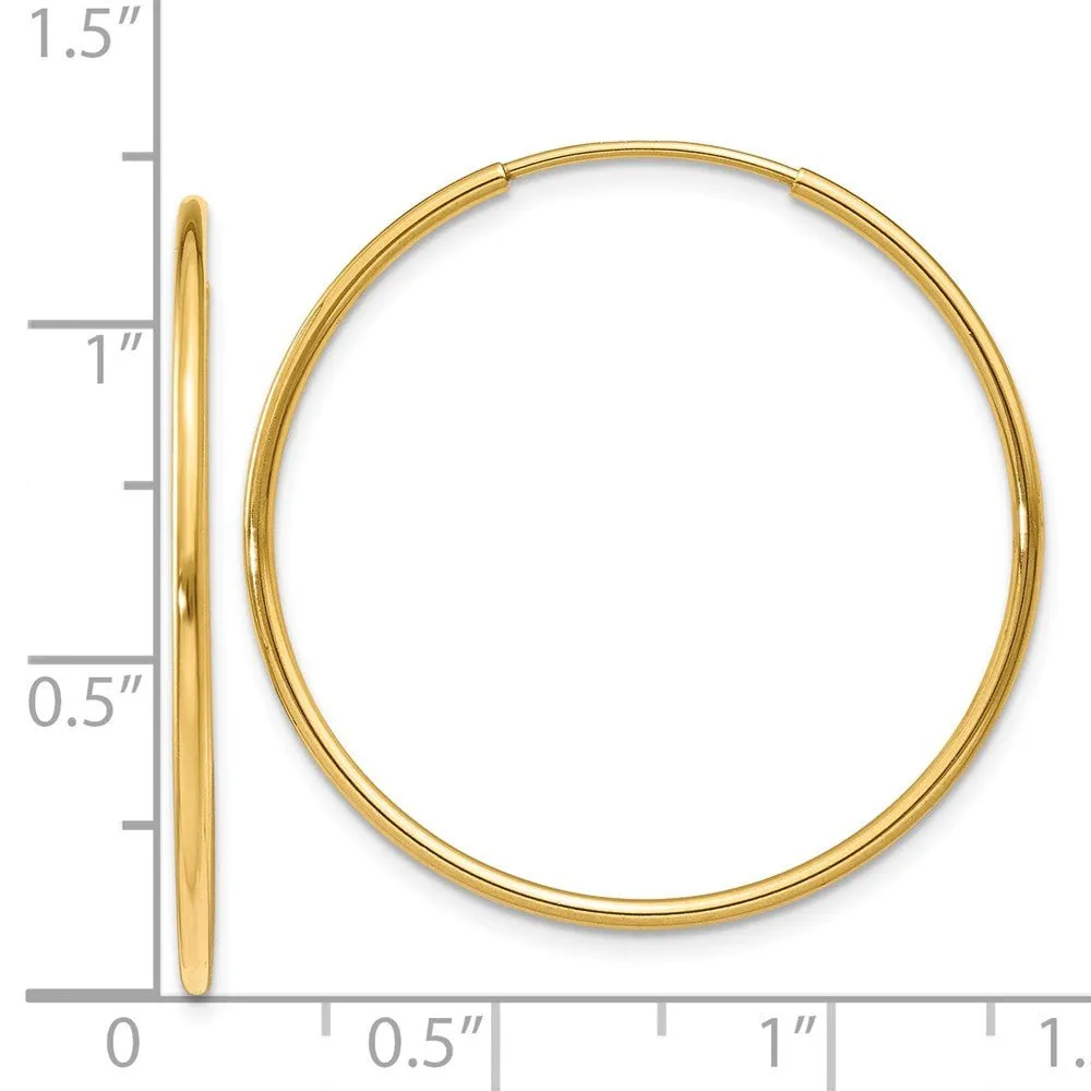 1.25mm, 14k Yellow Gold Endless Hoop Earrings, 28mm (1 1/10 Inch)