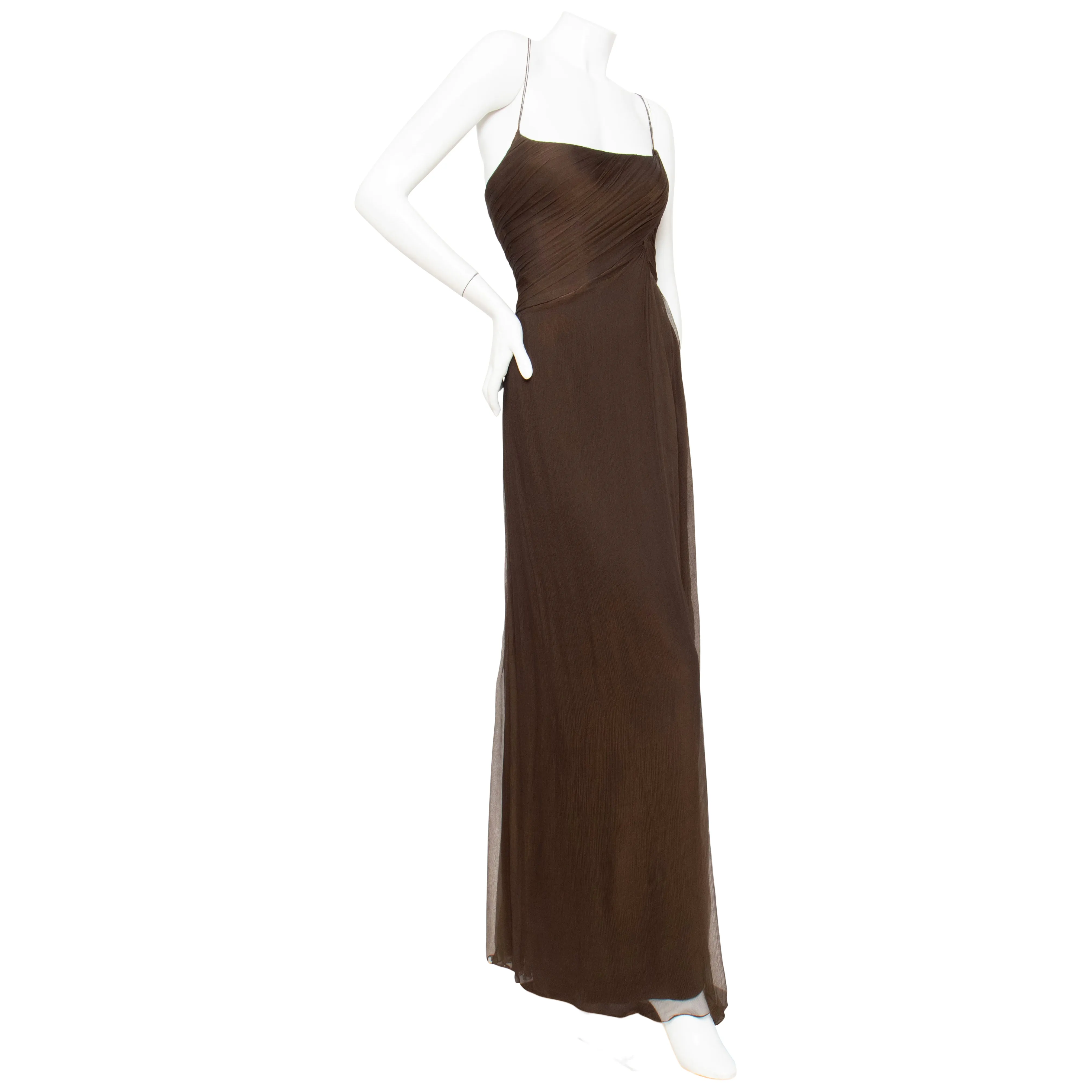 1980s Brown Silk Chiffon Gown