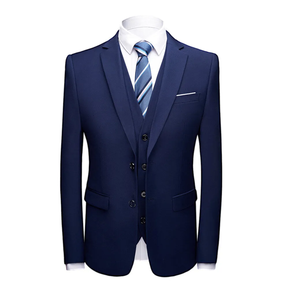 3-Piece Slim Fit Suit Casual Navy Suit