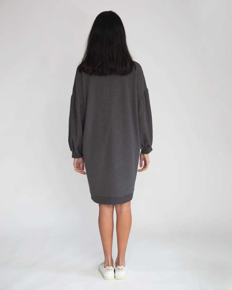 Abigail Organic Cotton Dress In Dark Grey Marl