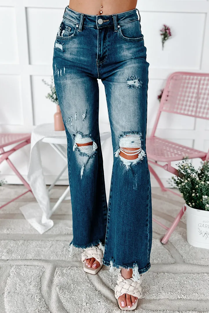 Absolutely Certain High Rise Distressed Risen Wide Leg Jeans (Dark)