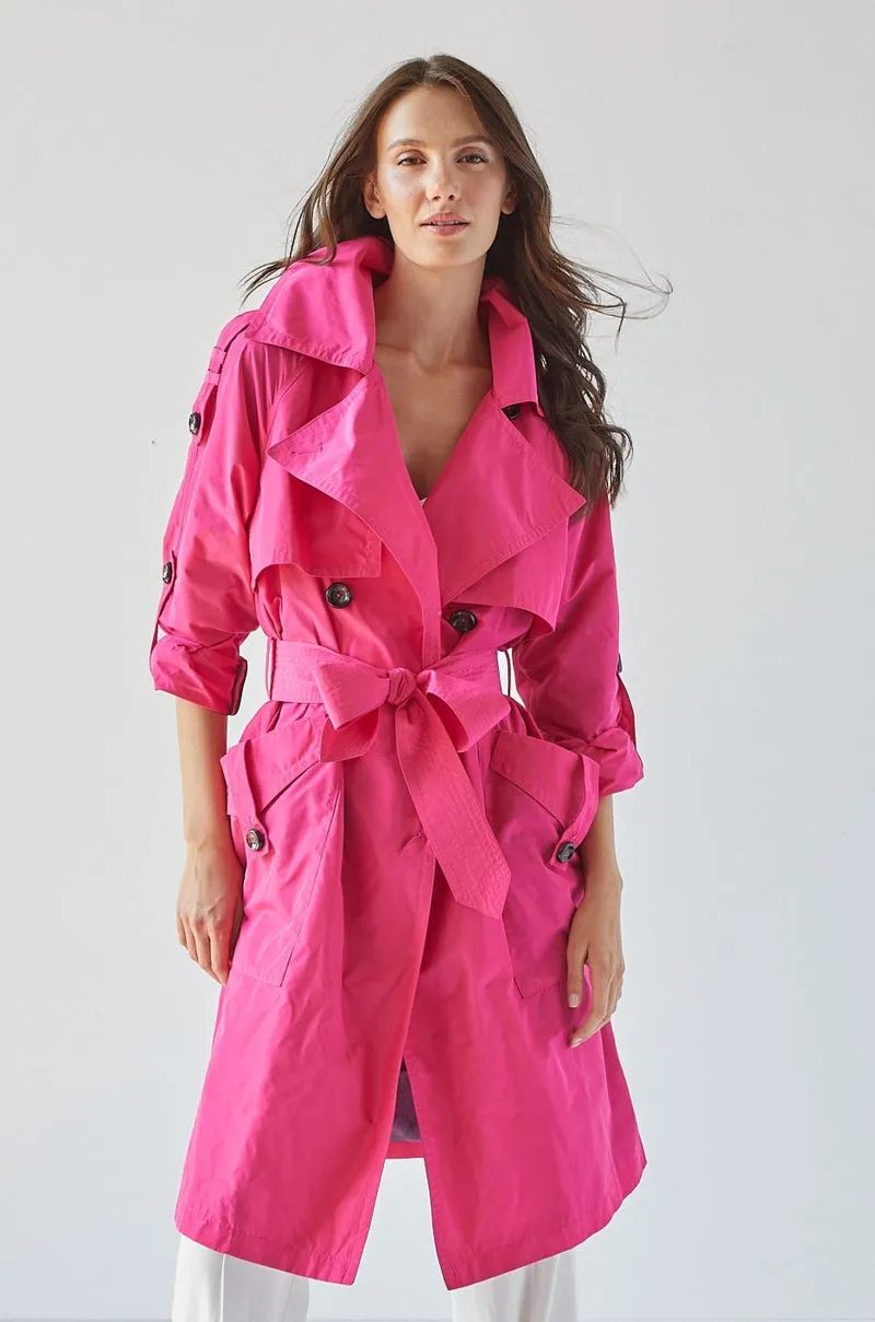 Adroit Raphael Trench Coat | Fuschia   Birch