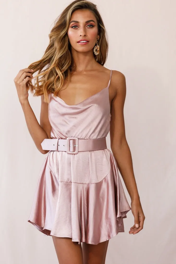 Agent 99 Belted Satin Cowl Neck Dress Rose