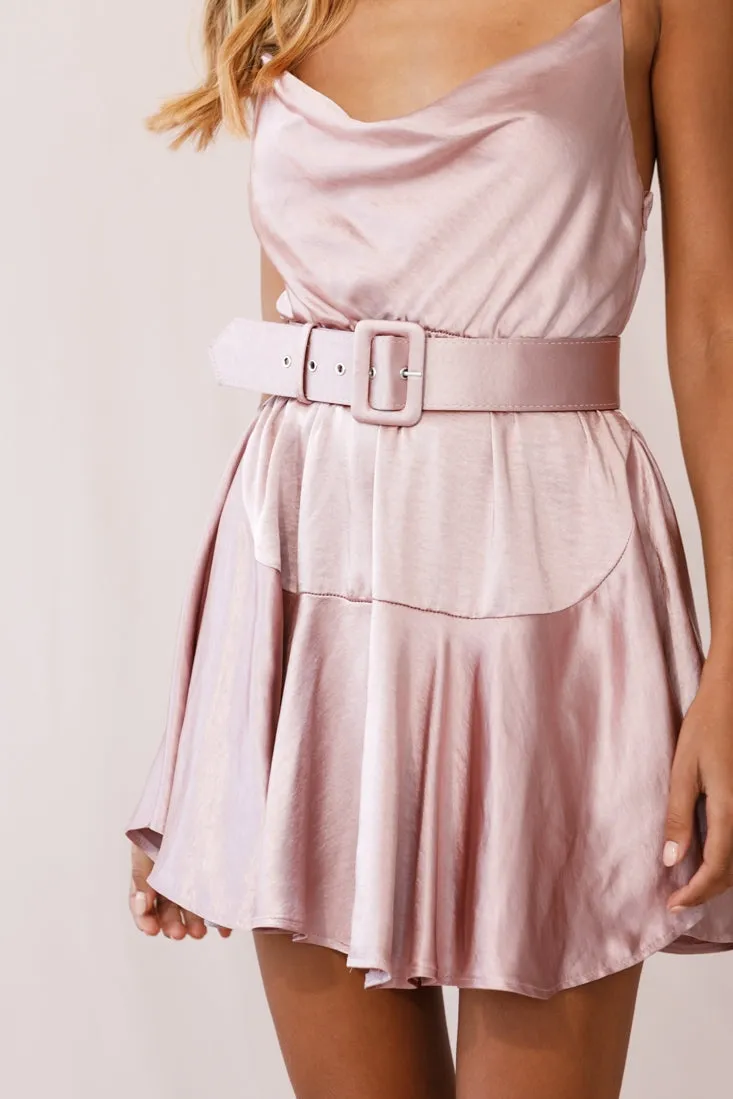 Agent 99 Belted Satin Cowl Neck Dress Rose