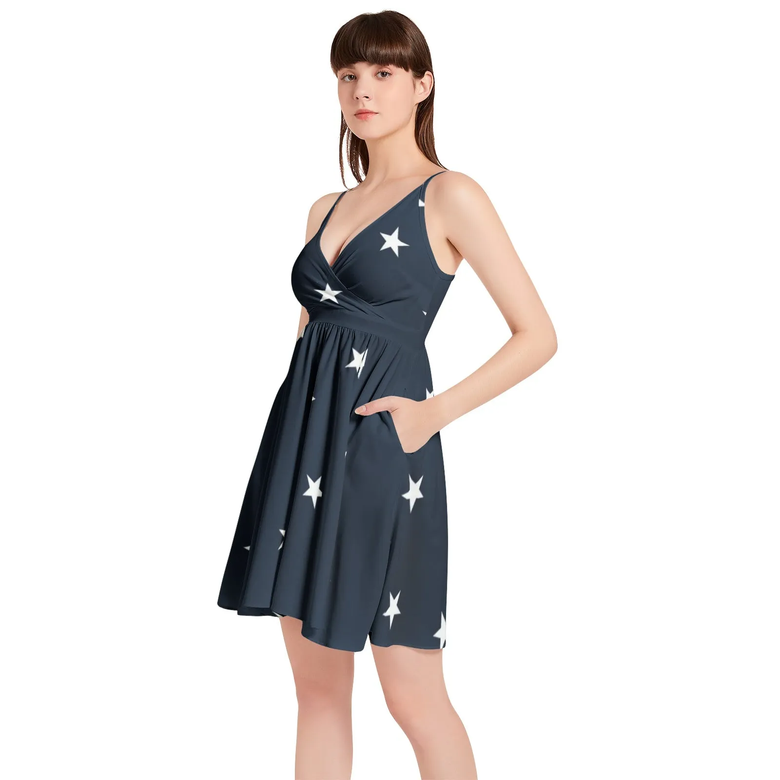 All Stars Spaghetti Strap Sleeveless Falred Hem Short Dress