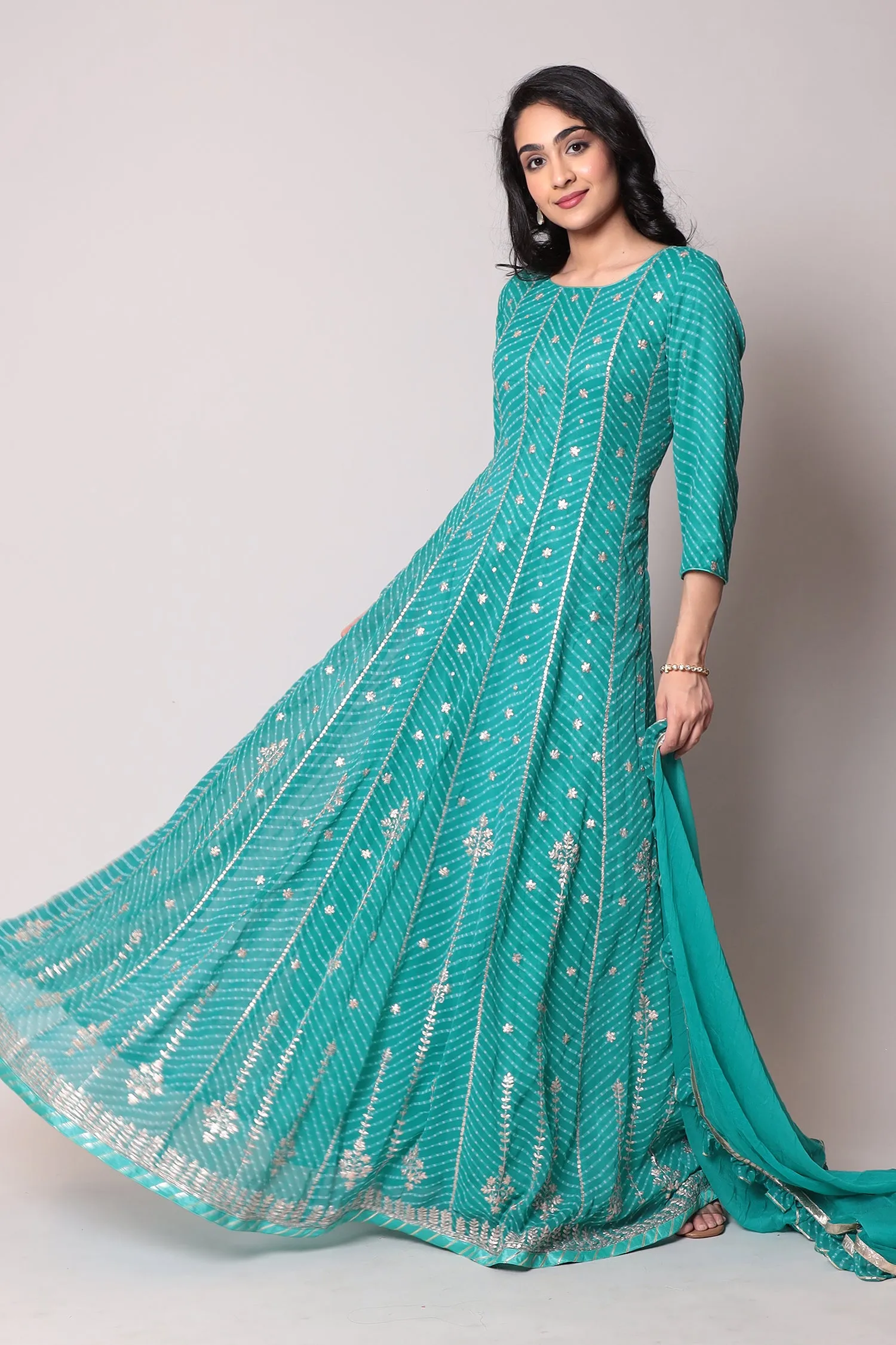 Anarkali Georgette Pittan Suit with Mothra Work