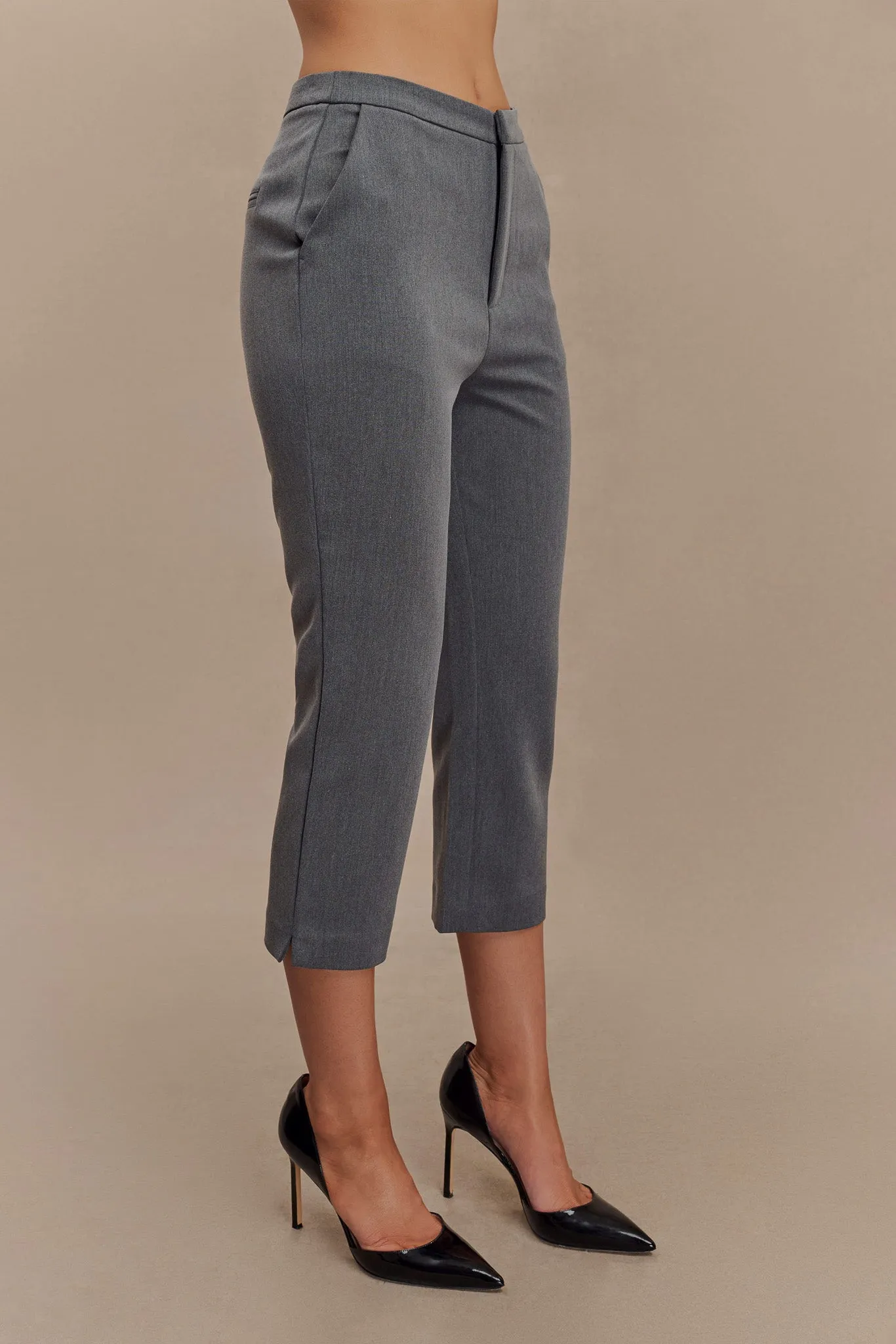 Anne Fitted Capri Pants - Charcoal Marle