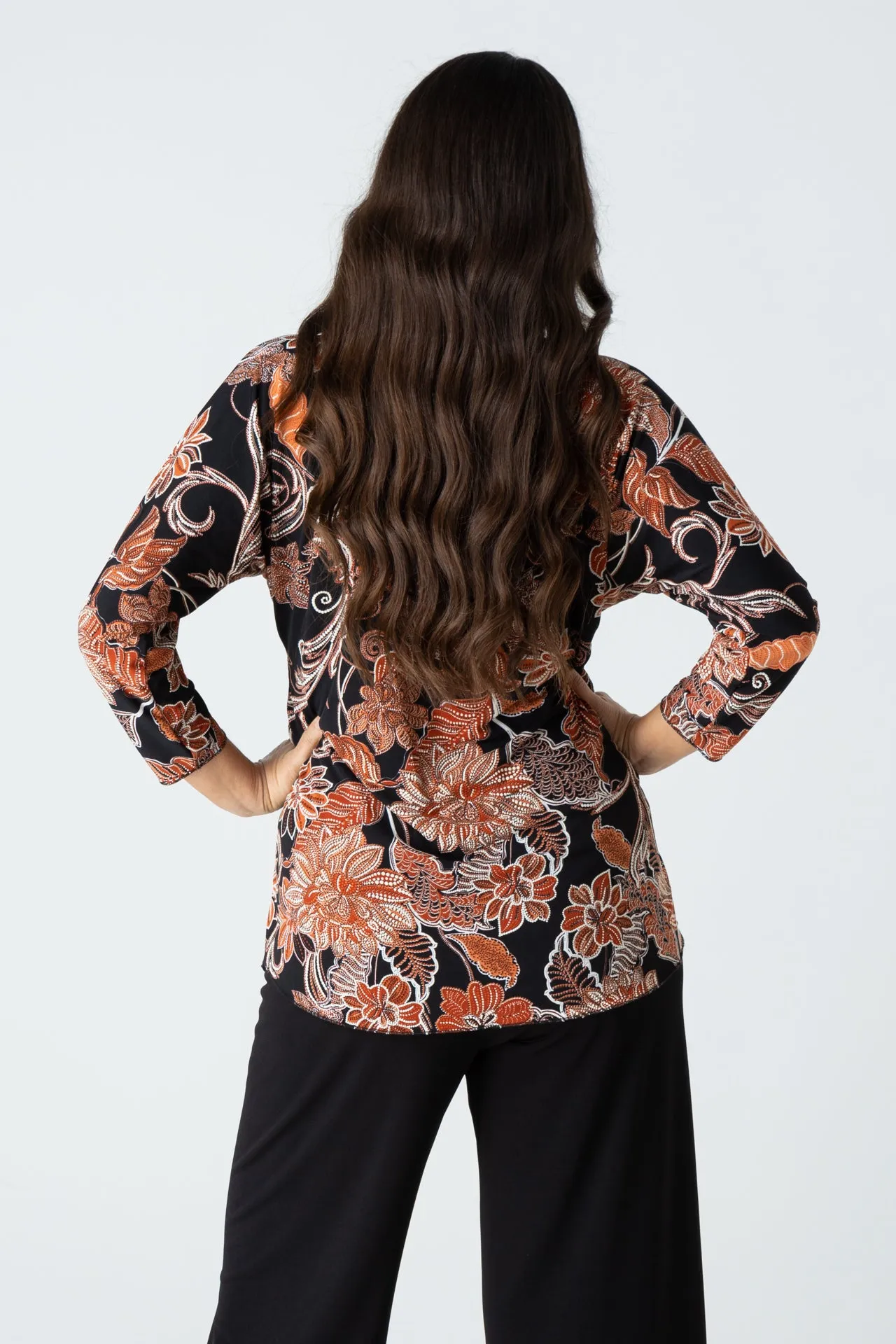 Antique Print Jersey 3/4 Sleeve Top