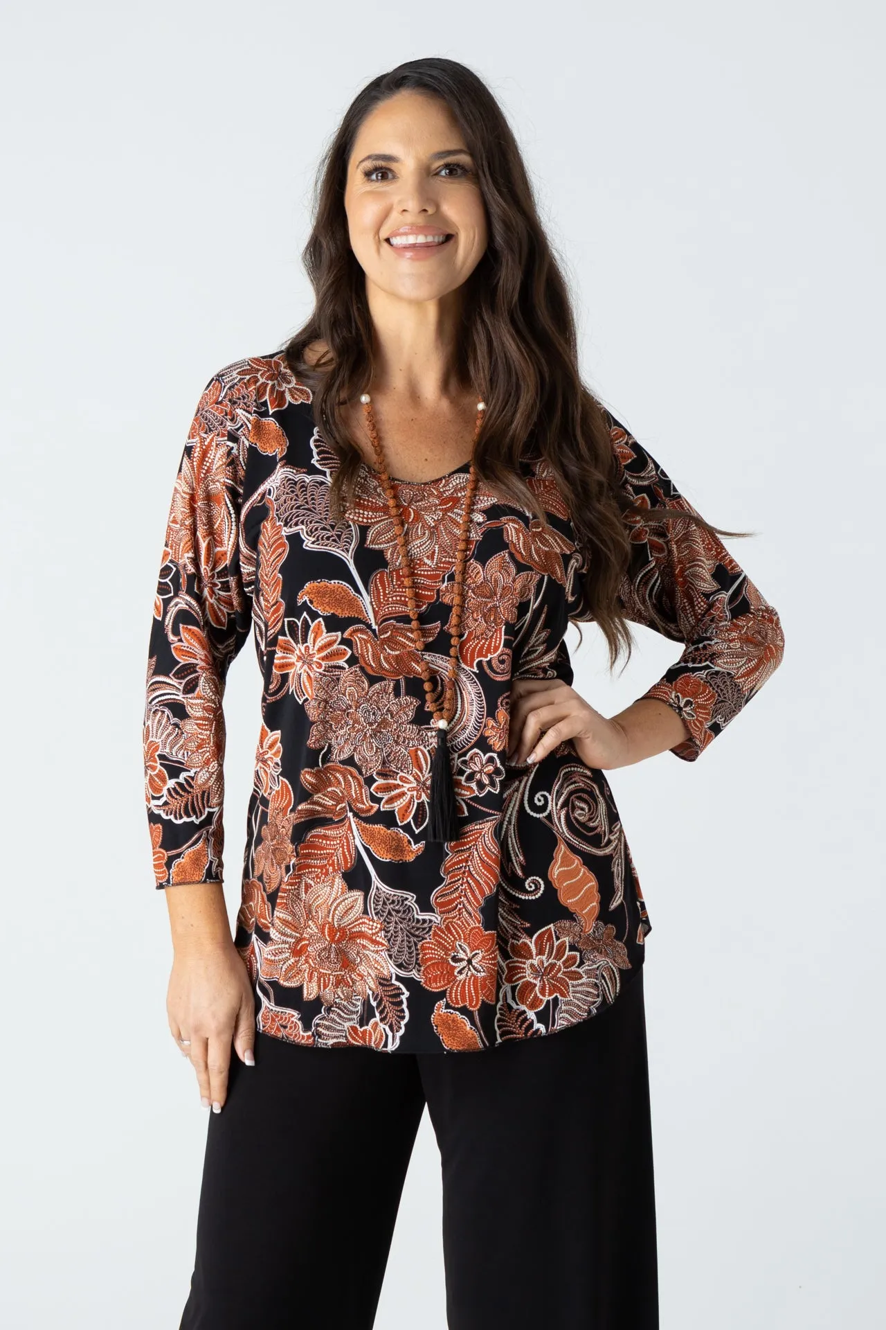 Antique Print Jersey 3/4 Sleeve Top