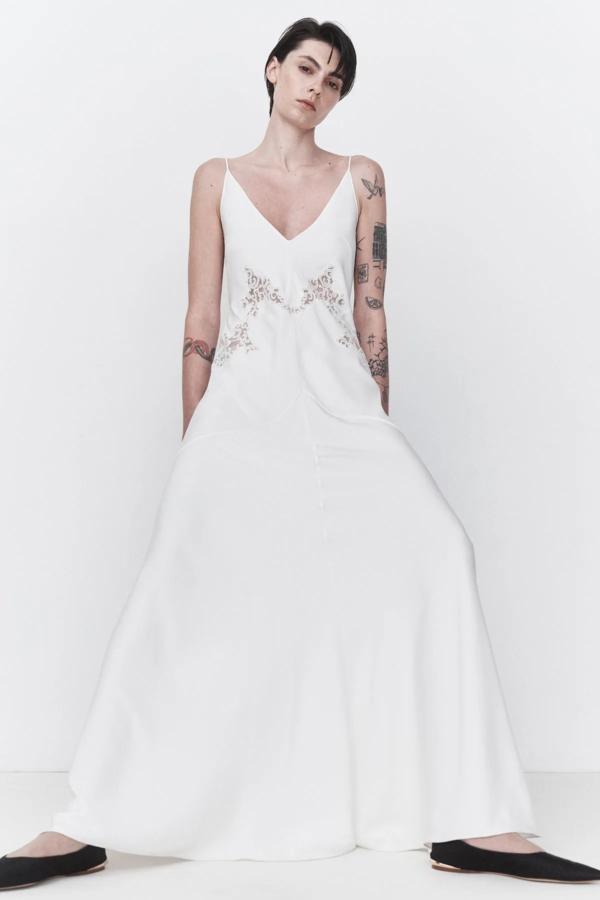 Apuleius Lace Dress in Ivory Silk Crepe