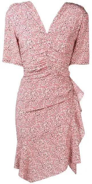 'Arodie' Wrap-Effect Printed Silk-Blend Crepe De Chine Dress, Blush Rose