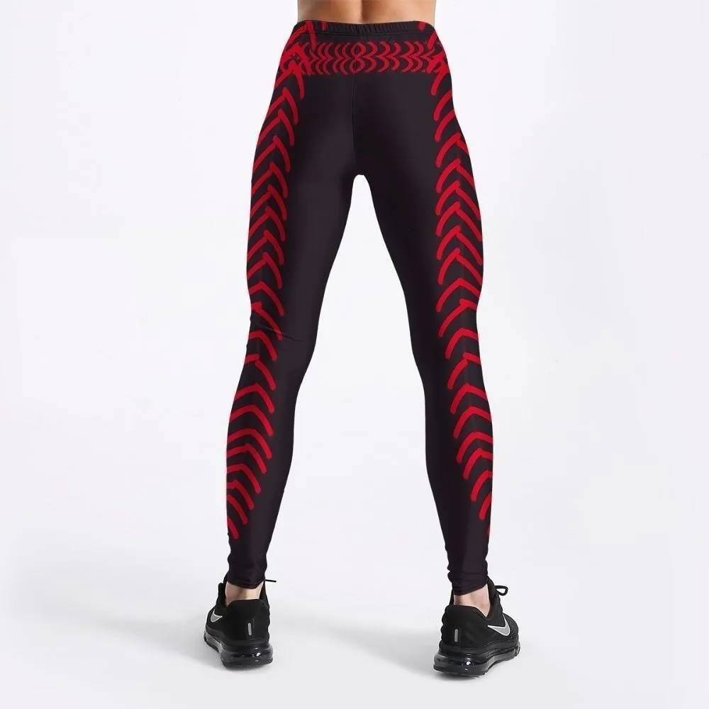 Arrow Printed Red Black Color Slim Punk Workout Leggings for Women