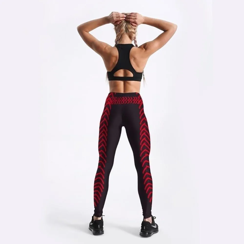 Arrow Printed Red Black Color Slim Punk Workout Leggings for Women