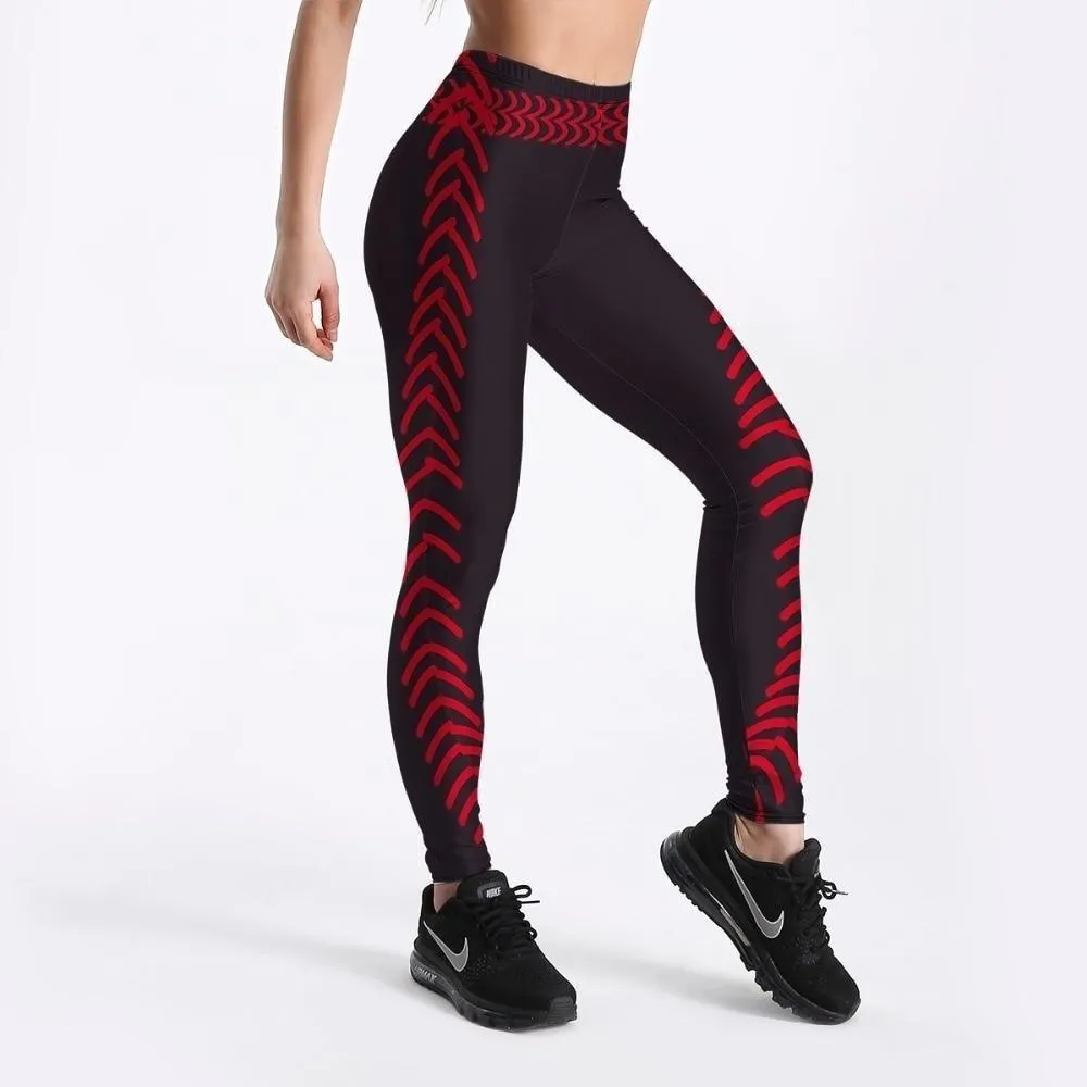 Arrow Printed Red Black Color Slim Punk Workout Leggings for Women