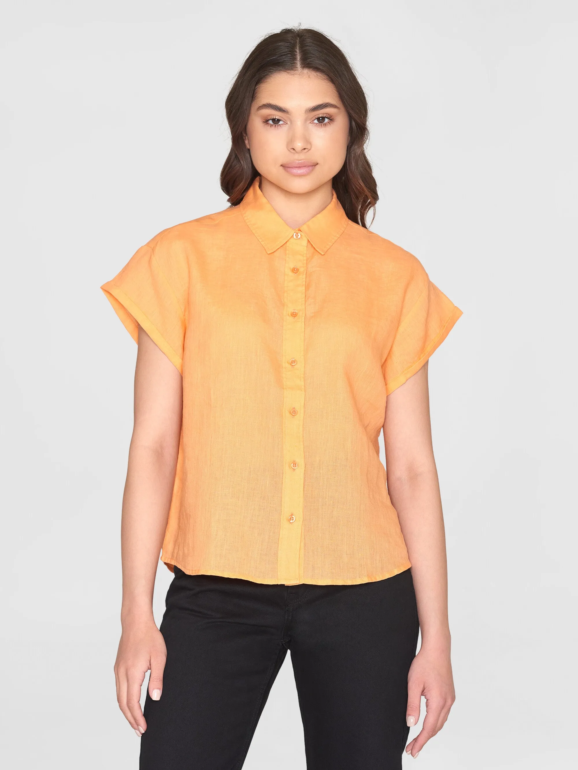 ASTER fold up short sleeve linen shirt - Cadmium Orange