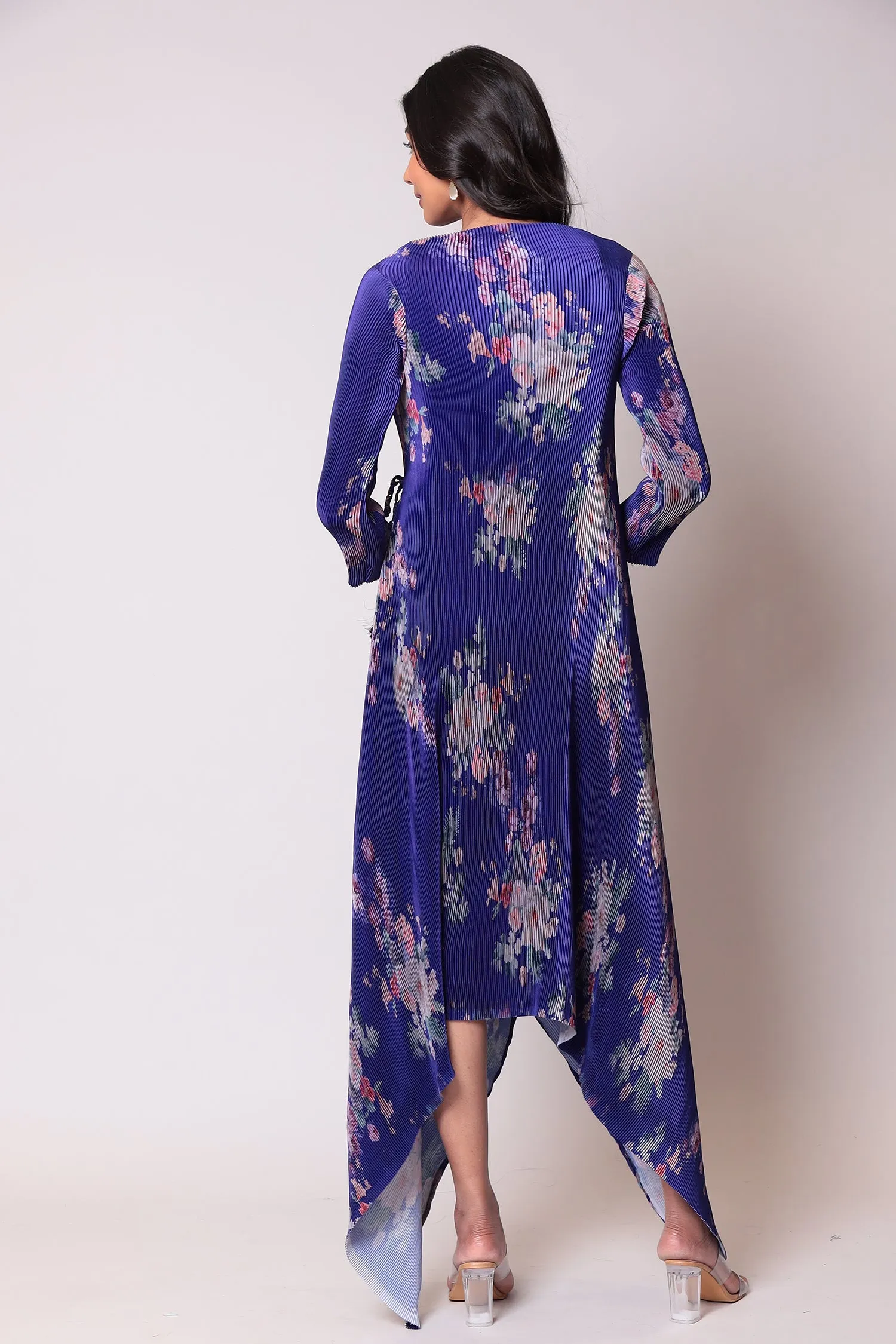 Asymmetrical Cut Printed Satin Suit