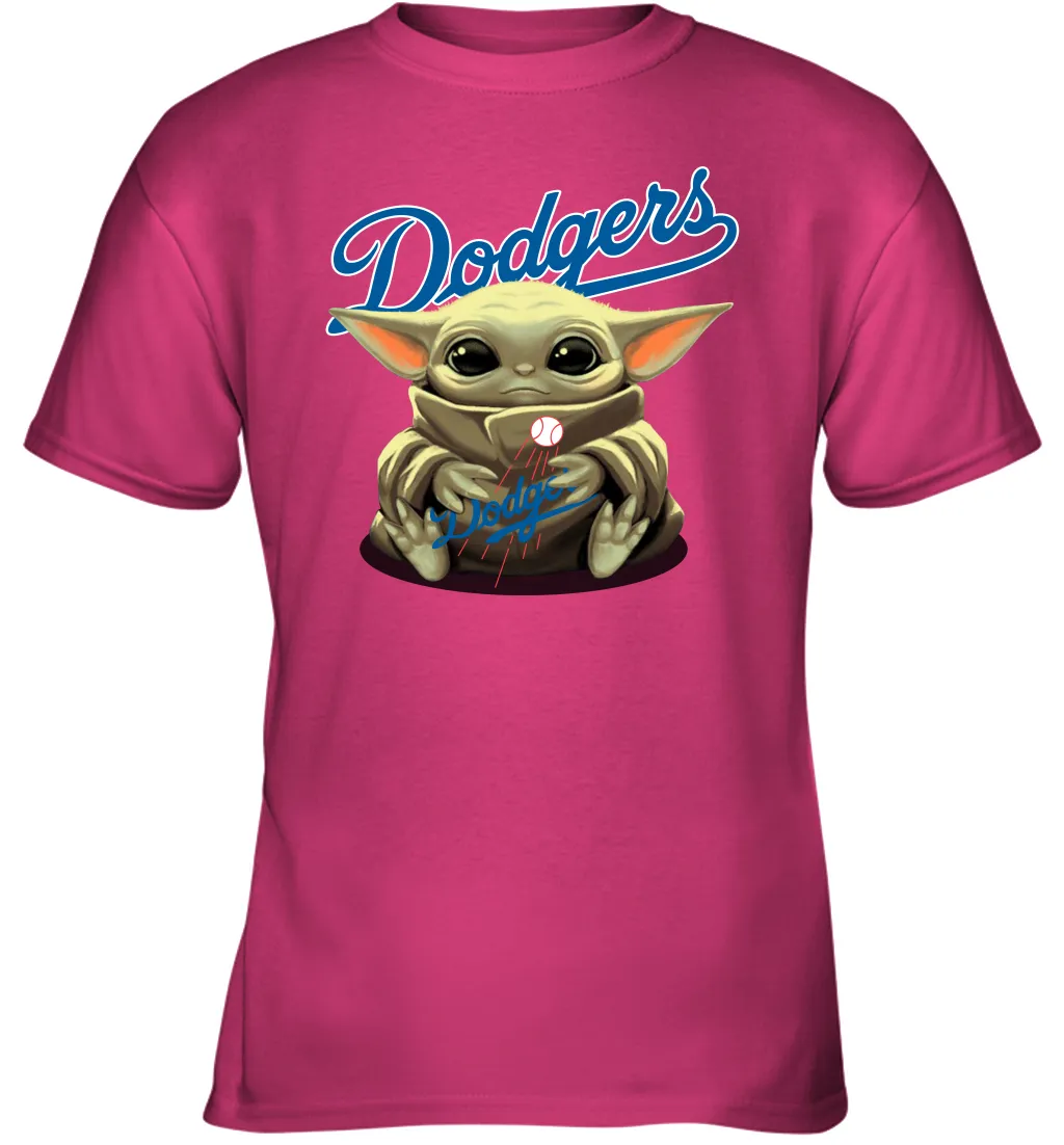 Baby Yoda Hugs Loves The Los Angeles Dodgers Baseball Youth T-Shirt