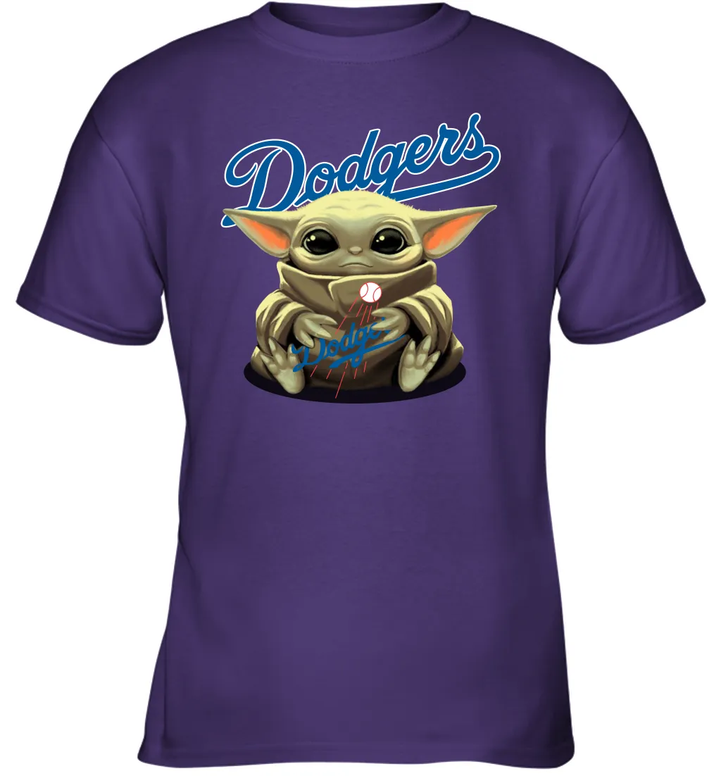 Baby Yoda Hugs Loves The Los Angeles Dodgers Baseball Youth T-Shirt