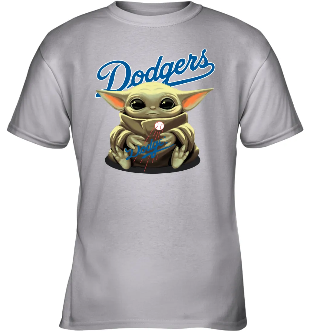 Baby Yoda Hugs Loves The Los Angeles Dodgers Baseball Youth T-Shirt