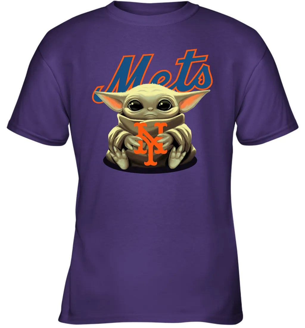 Baby Yoda Hugs Loves The New York Mets Baseball Youth T-Shirt