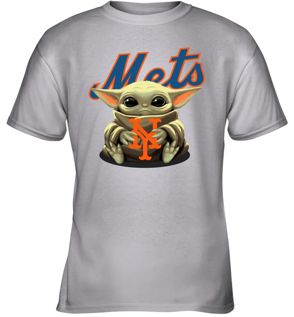 Baby Yoda Hugs Loves The New York Mets Baseball Youth T-Shirt