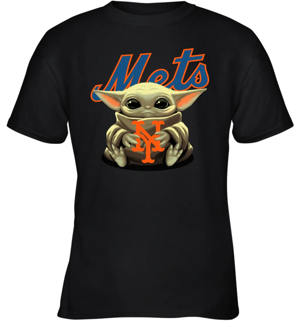 Baby Yoda Hugs Loves The New York Mets Baseball Youth T-Shirt