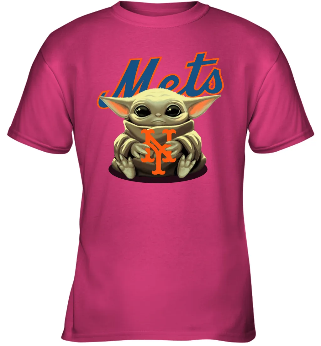 Baby Yoda Hugs Loves The New York Mets Baseball Youth T-Shirt