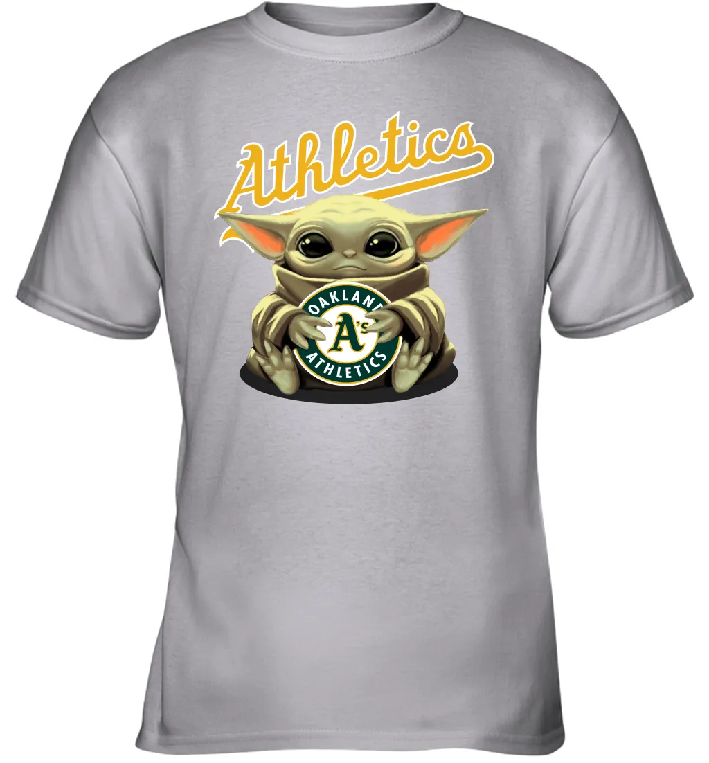 Baby Yoda Hugs Loves The Oakland Athletics Baseball Youth T-Shirt