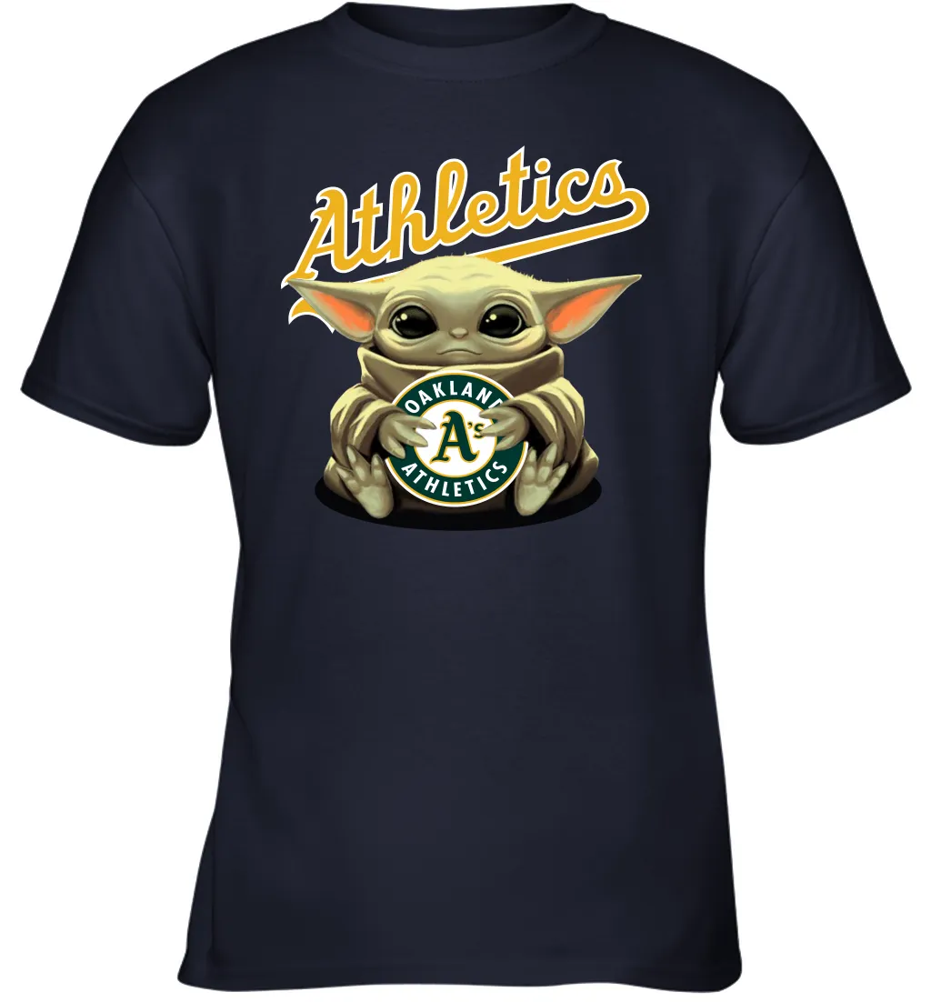 Baby Yoda Hugs Loves The Oakland Athletics Baseball Youth T-Shirt