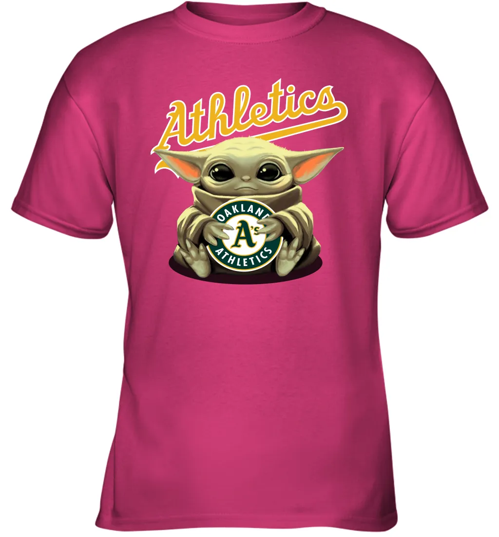 Baby Yoda Hugs Loves The Oakland Athletics Baseball Youth T-Shirt