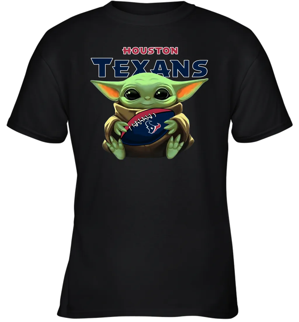 Baby Yoda Loves The Houston Texans Star Wars Baby Yoda Hugs Texans NFL Youth T-Shirt