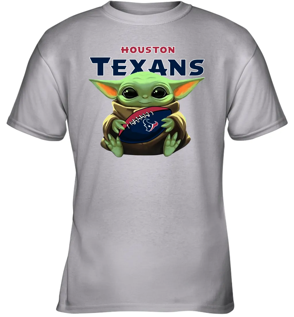 Baby Yoda Loves The Houston Texans Star Wars Baby Yoda Hugs Texans NFL Youth T-Shirt