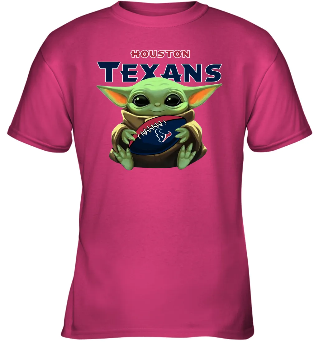 Baby Yoda Loves The Houston Texans Star Wars Baby Yoda Hugs Texans NFL Youth T-Shirt