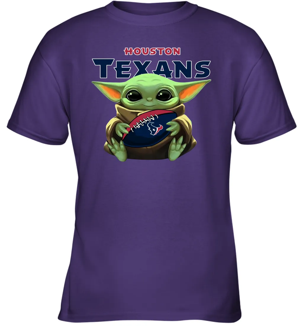 Baby Yoda Loves The Houston Texans Star Wars Baby Yoda Hugs Texans NFL Youth T-Shirt