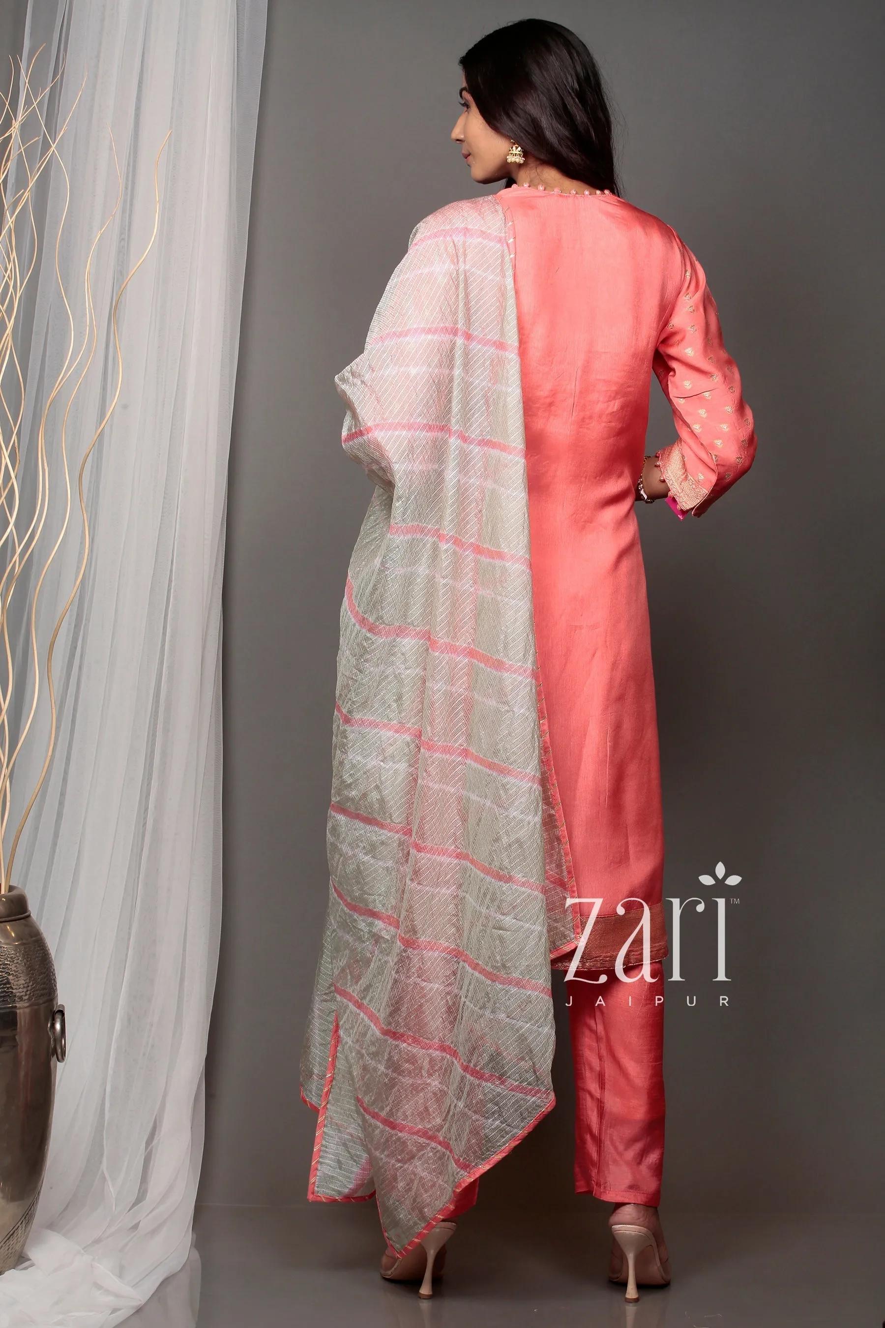 Banarasi Leheriya Banarasi brocade  Suit with Gota, Gota Patti, Pearl, Sequins, Zardozi work.