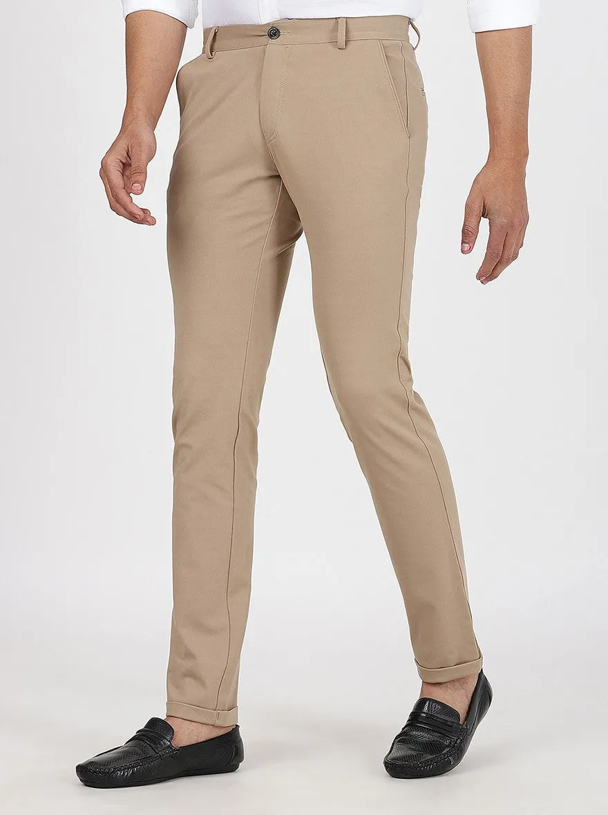 Beige Solid Venice Fit Casual Trouser | JadeBlue