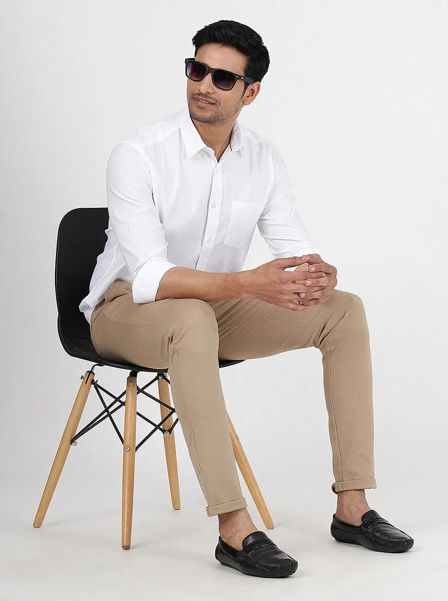 Beige Solid Venice Fit Casual Trouser | JadeBlue