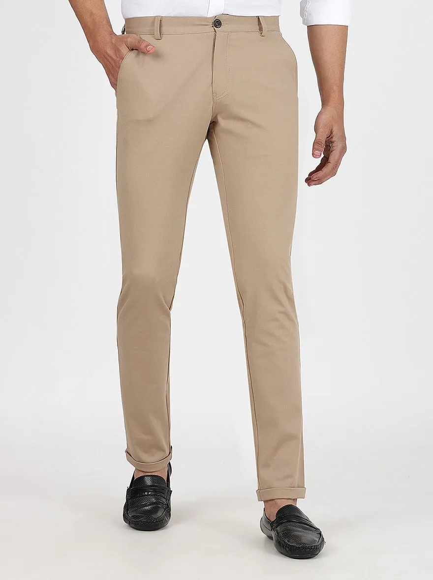 Beige Solid Venice Fit Casual Trouser | JadeBlue