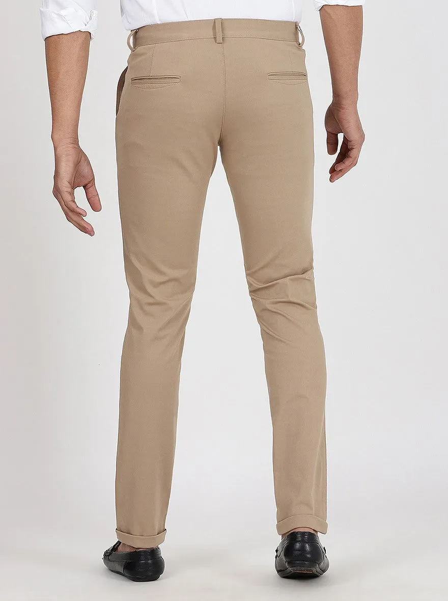 Beige Solid Venice Fit Casual Trouser | JadeBlue