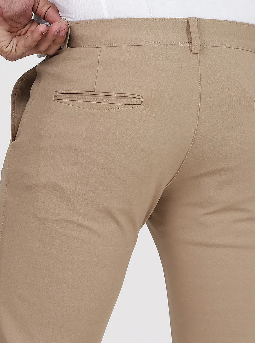 Beige Solid Venice Fit Casual Trouser | JadeBlue