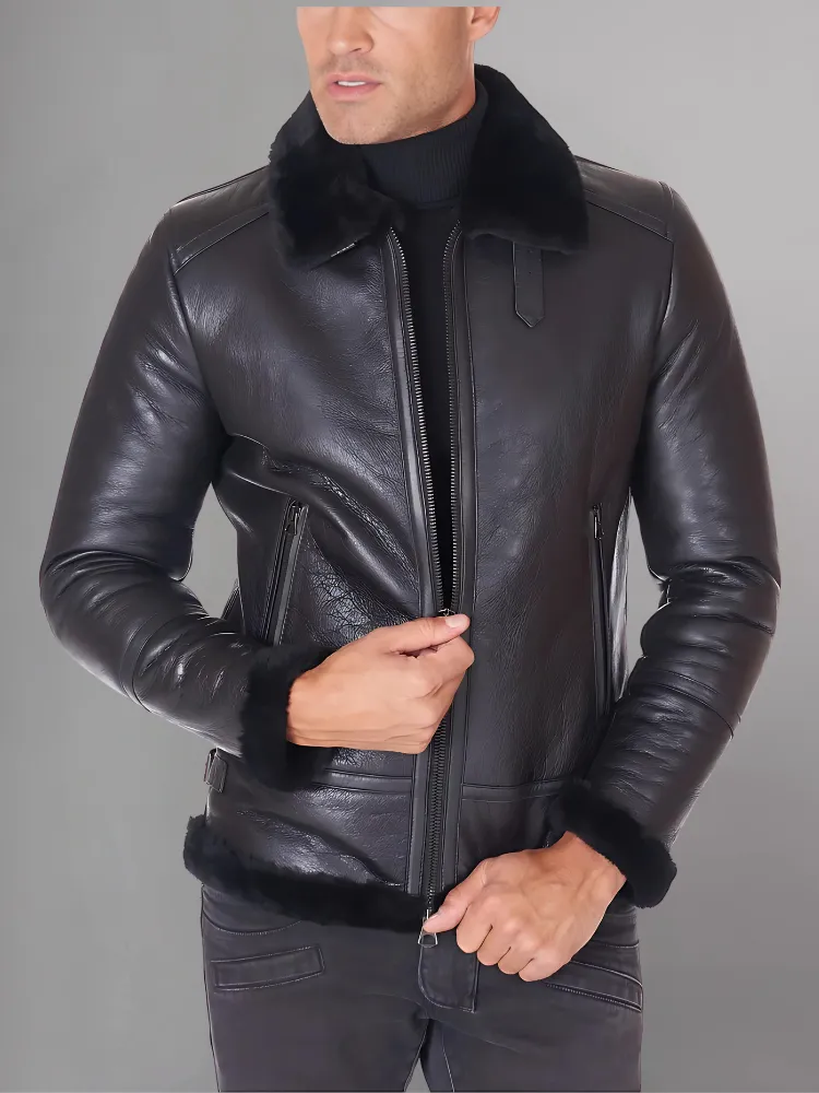 Best Leather Shearling Jacket Black