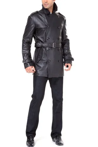 BGSD Men Damian New Zealand Lambskin Leather Belted Trench Coat