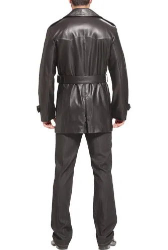 BGSD Men Damian New Zealand Lambskin Leather Belted Trench Coat