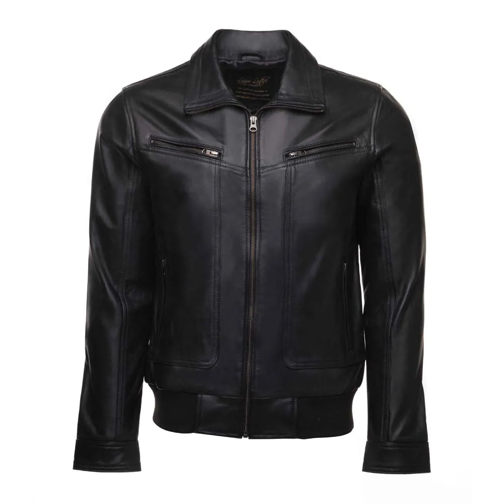 Black leather jacket with collars