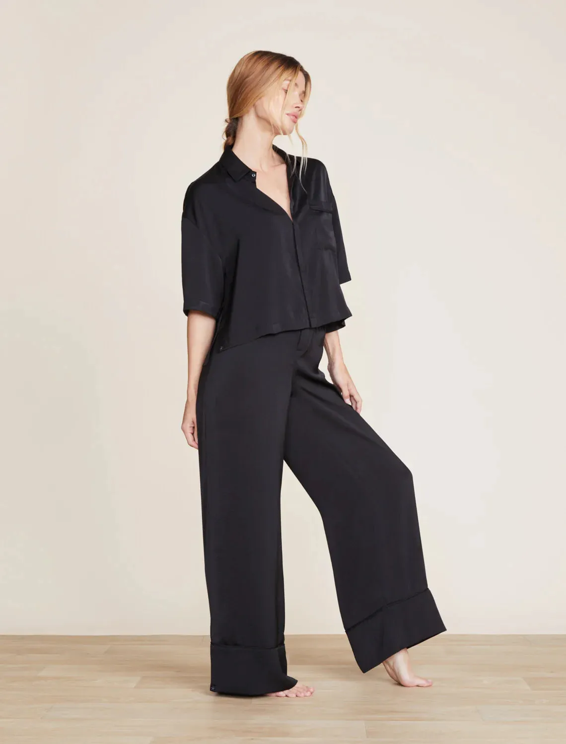 Black Washed Satin Pant