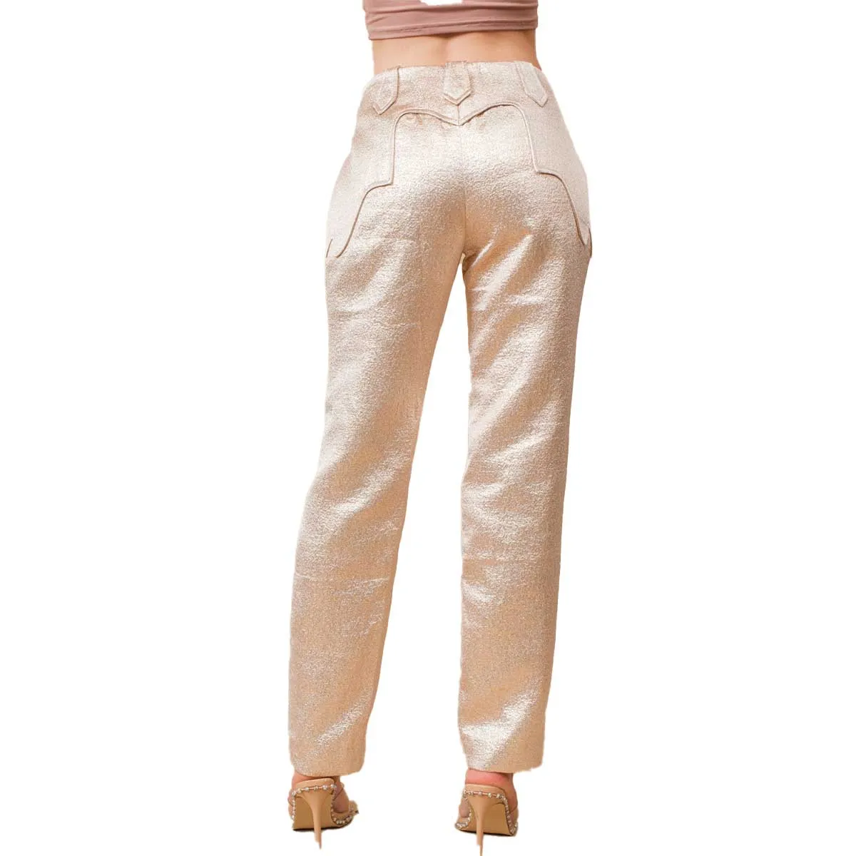 Blue B Women's Metallic Straight Leg Sable Western Pants - Lt Rose Gold