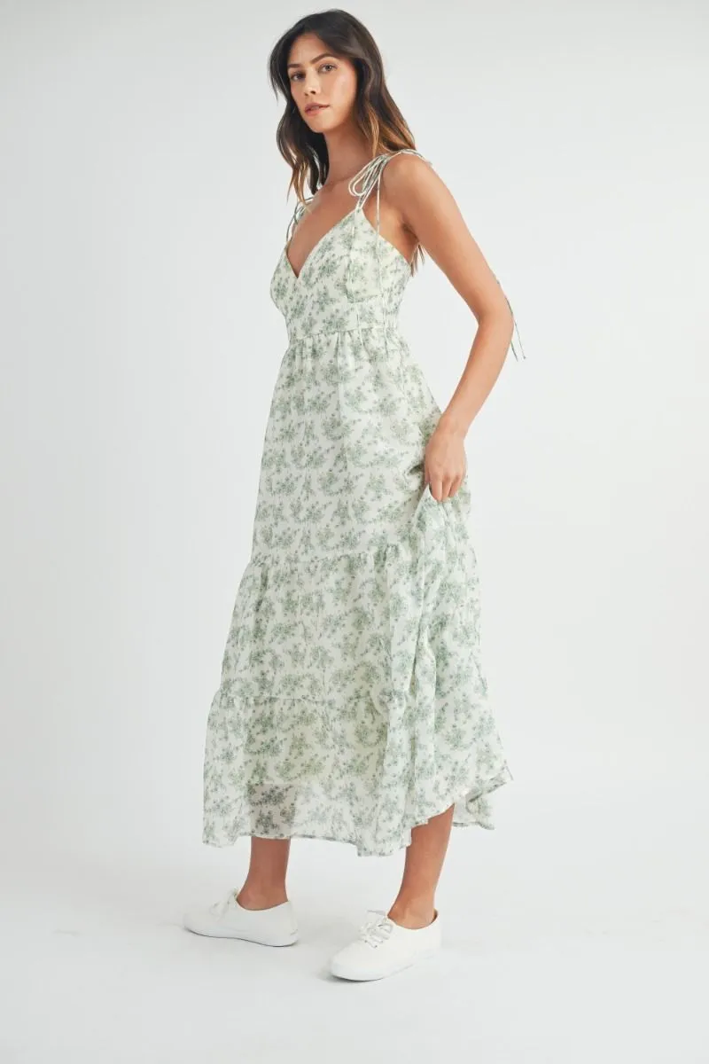 Bow Tied Strap Tiered Midi Dress