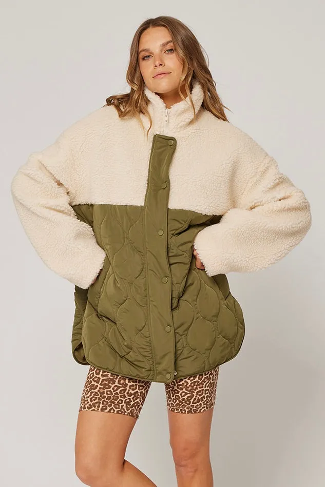 Brielle Cream Khaki Sherpa Quilted Jacket