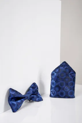 BUBBLES - Navy Bubble Circle Print Bow Tie and Pocket Square Set